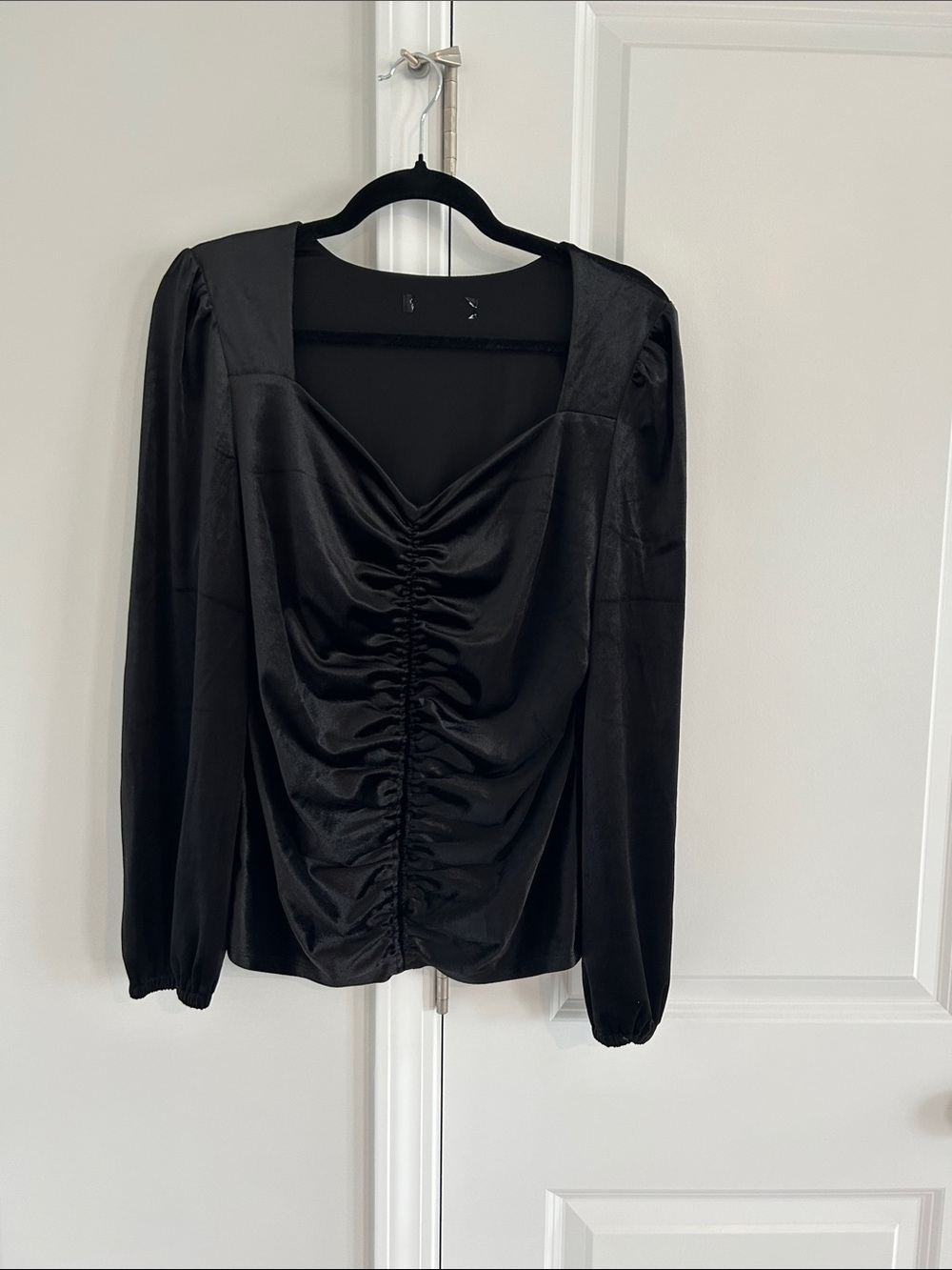 Black velour Ruched Square-Neck Blouse